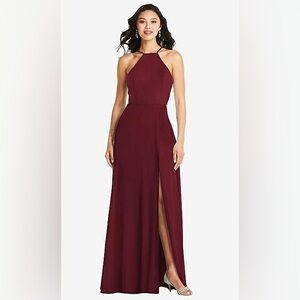 Dessy BB129 Cabernet Halter Maxi Dress